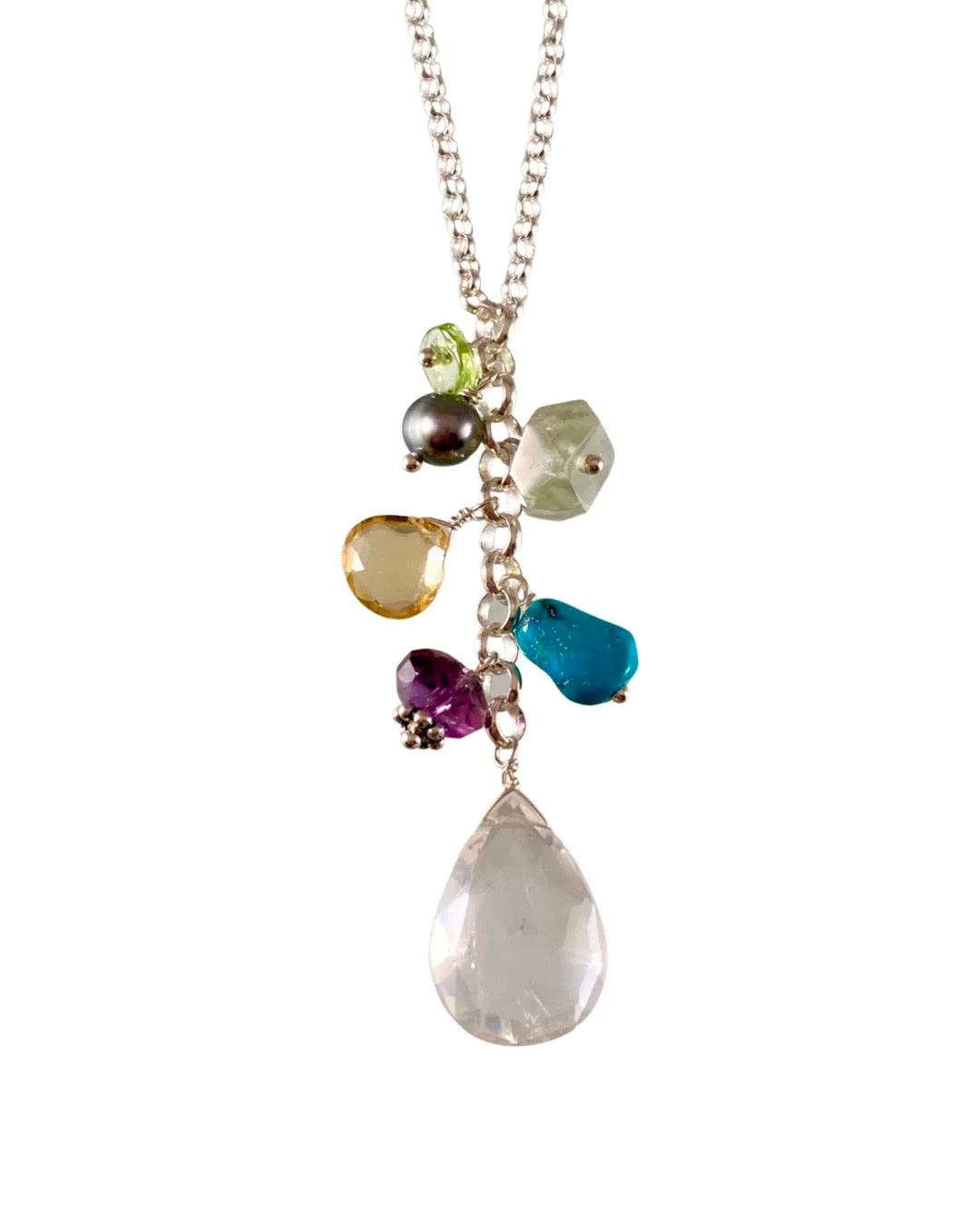 Sterling Silver Quartz Teardrop Waterfall Charm Necklace