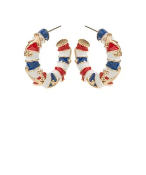 Stripe Anchor Enamel Hoop Earrings