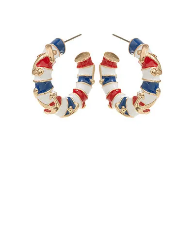 Stripe Anchor Enamel Hoop Earrings