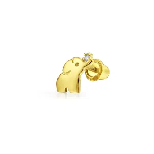 Tiny CZ Accent Elephant 14K Gold Cartilage Ear Stud Earring Screw Back