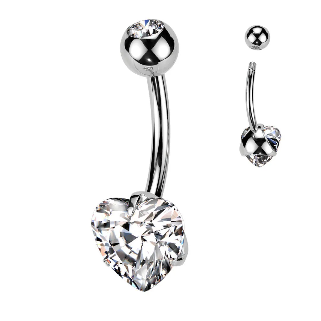 Titanium Heart Solitaire Belly Rings