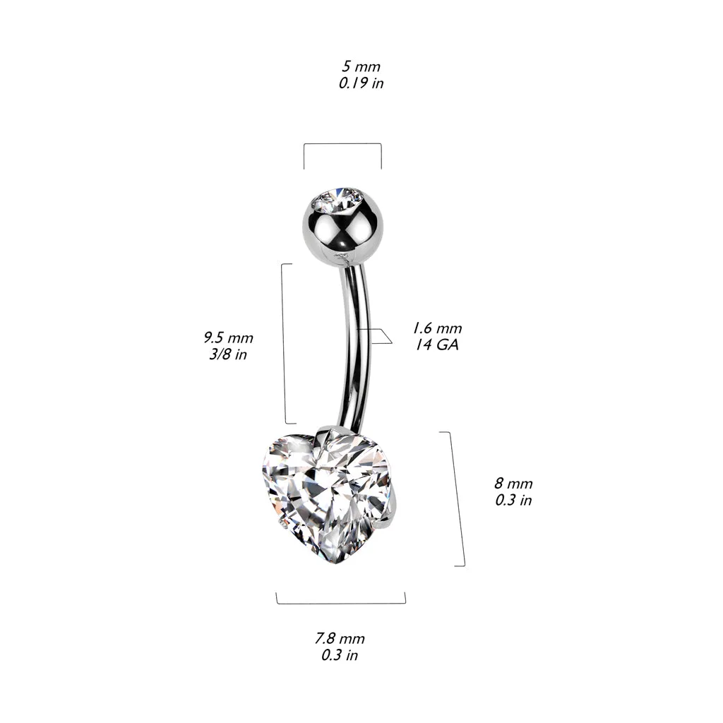 Titanium Heart Solitaire Belly Rings