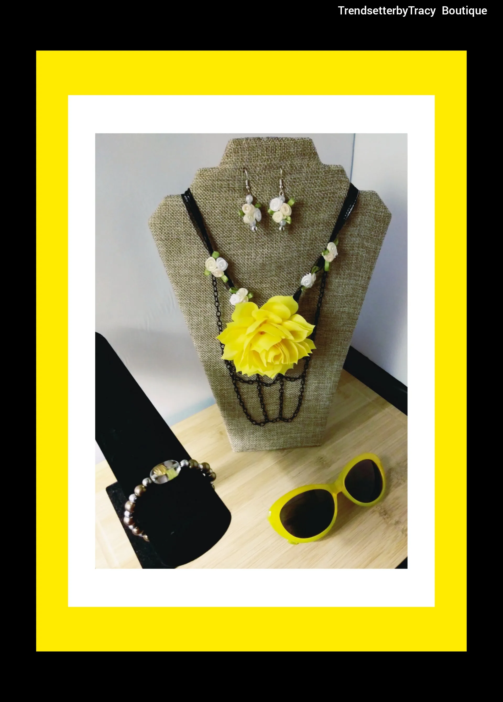 Trendy Yellow Floral Necklace Set.