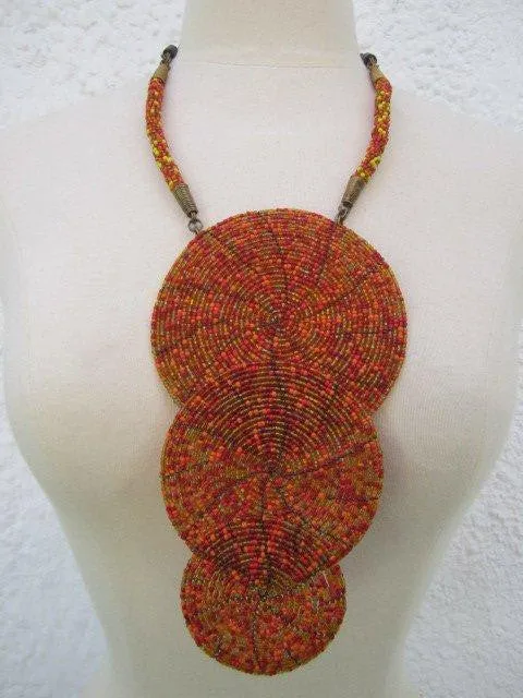 Triple Bound Small Tube Necklace Orange Multi