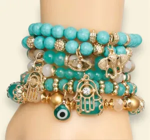 Turquoise Blue Beaded Bracelet Set Must Wear Style for Women