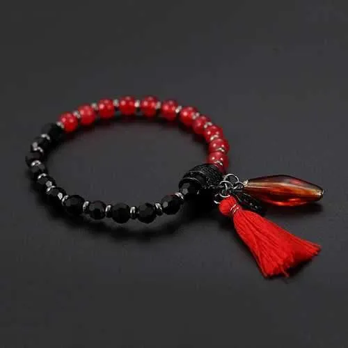 Unique Women's Red Beaded Bracelet Love Charm Natural Stone