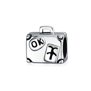 Vacation Travel Suitcase Luggage Charm Bead Sterling Silver for European Bracelet