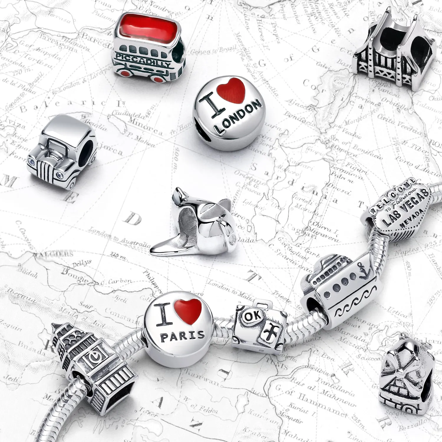 Vacation Travel Suitcase Luggage Charm Bead Sterling Silver for European Bracelet