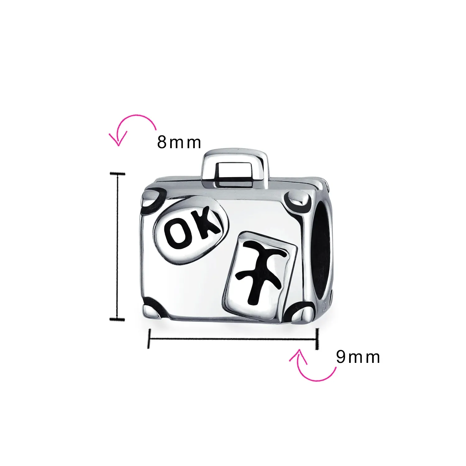 Vacation Travel Suitcase Luggage Charm Bead Sterling Silver for European Bracelet