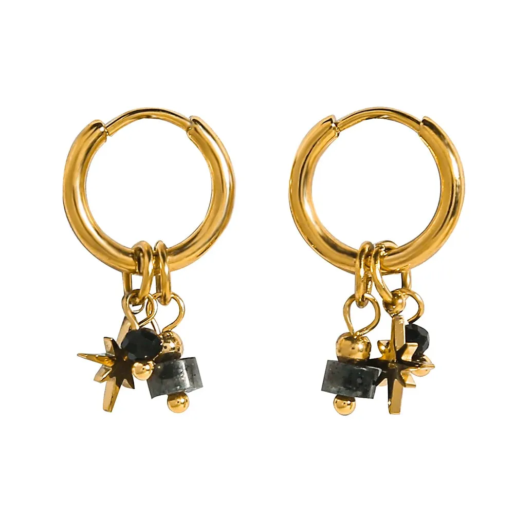 VAIGE Trendy 18K Gold Plated Stainless Steel Hoop Earrings with Natural Pink Stone Charms - Waterproof Fashion Jewelry