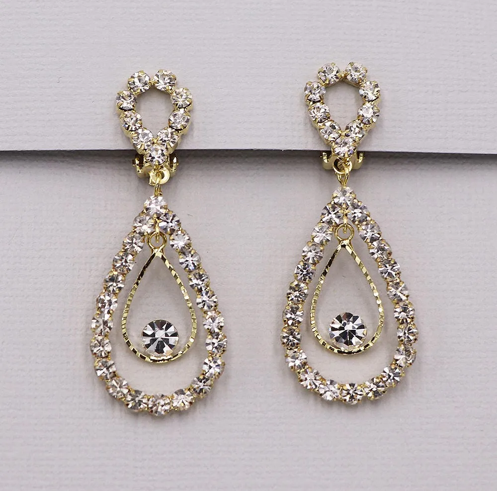 Virginia Clip on Crystal Earrings