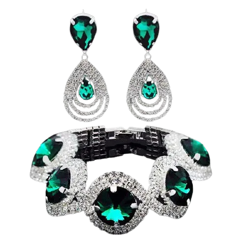 Women Trendy Rhinestone Crystal Bracelet Earrings Set