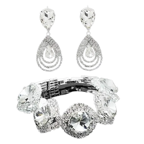 Women Trendy Rhinestone Crystal Bracelet Earrings Set