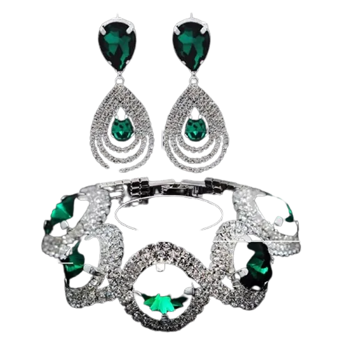 Women Trendy Rhinestone Crystal Bracelet Earrings Set