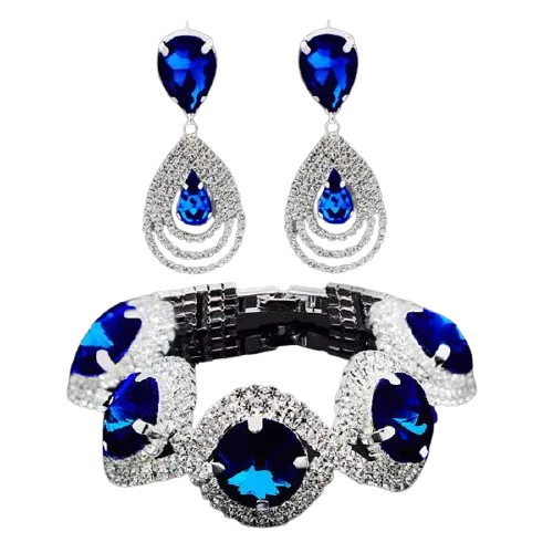 Women Trendy Rhinestone Crystal Bracelet Earrings Set