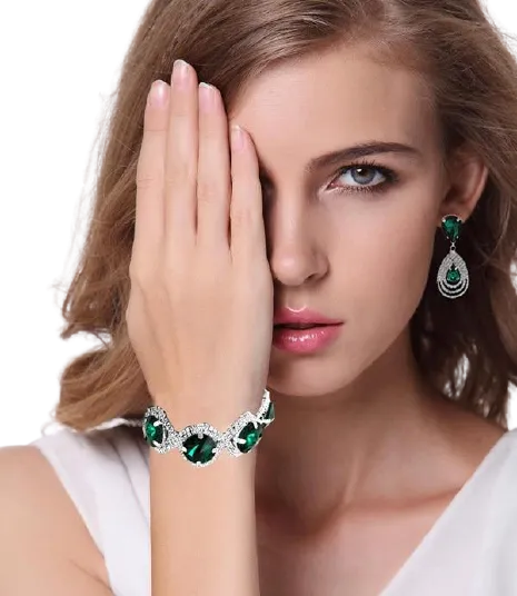 Women Trendy Rhinestone Crystal Bracelet Earrings Set