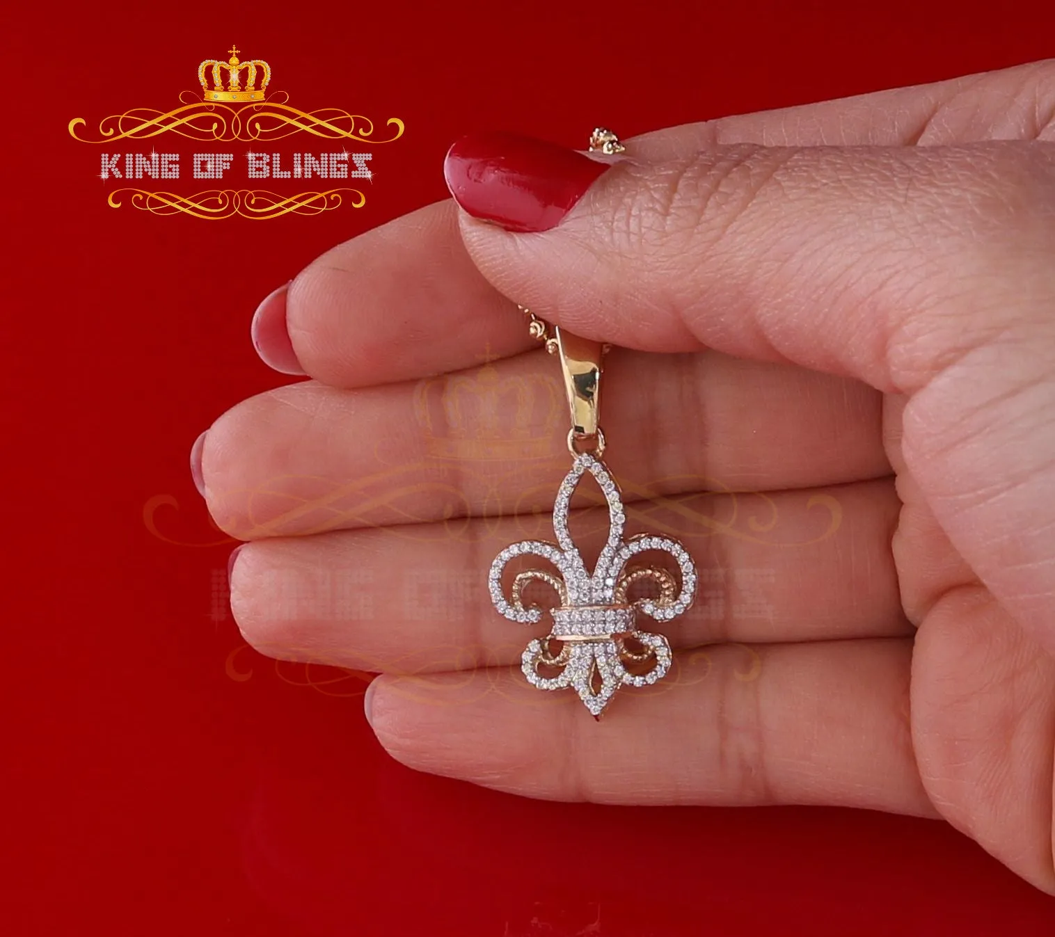 Yellow 925 Sterling Silver Fleur de Lis Pendant with 0.93ct Cubic Zirconia Stone